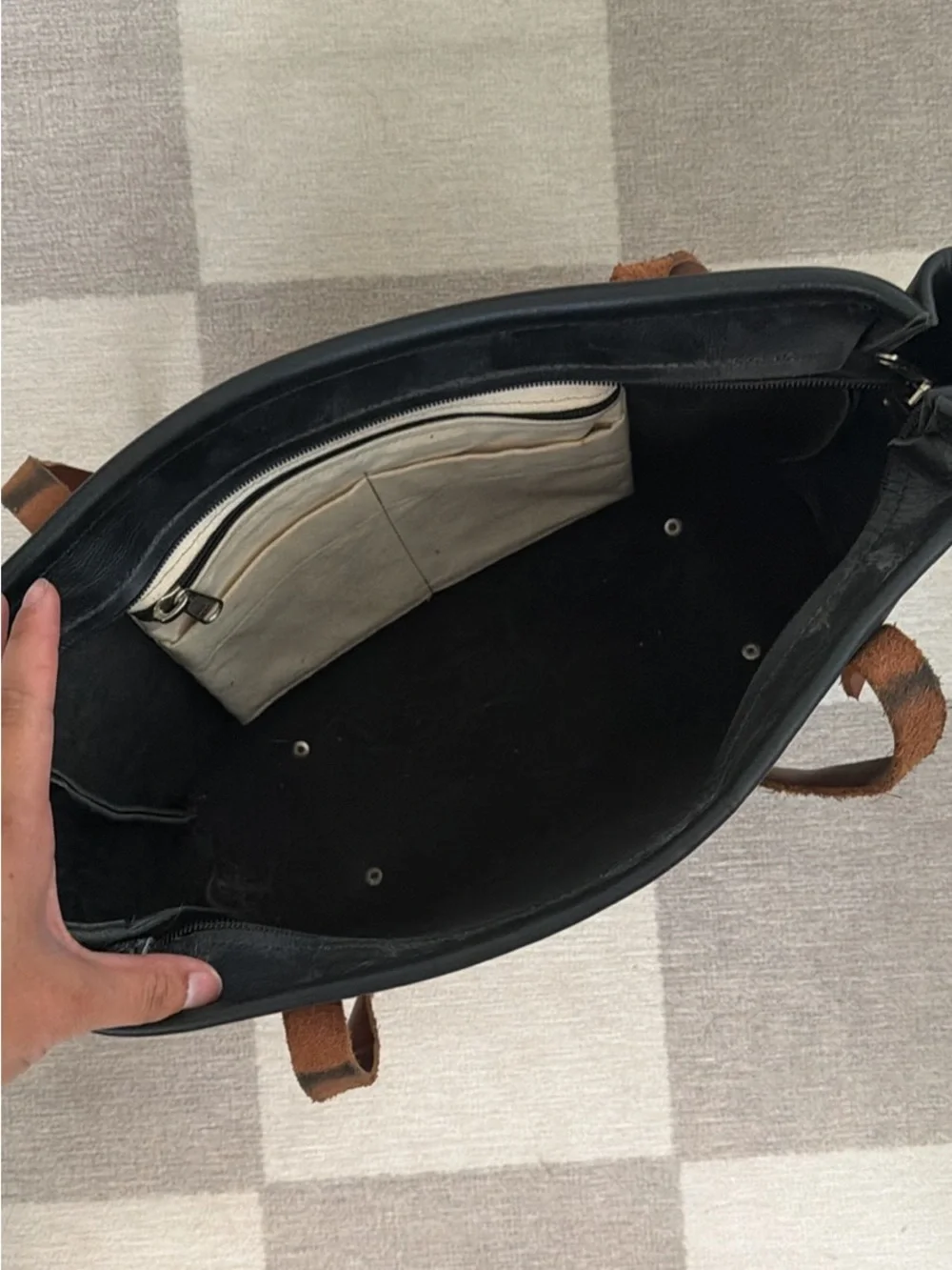 Goertzen Leather Tote with Brown Strap Accents